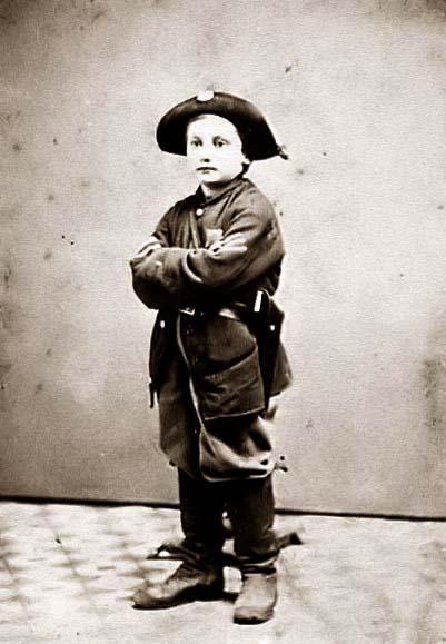 six or seven years old. His is wearing a uniform. It appears that he is a combat soldier, wearing a Colt Revolver. It was created between 1860 and 1865