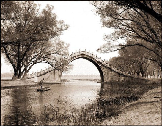 Jade Belt Bridge & boat, Summer Palace, Peking, China [c1924] Sidney D. Gamble